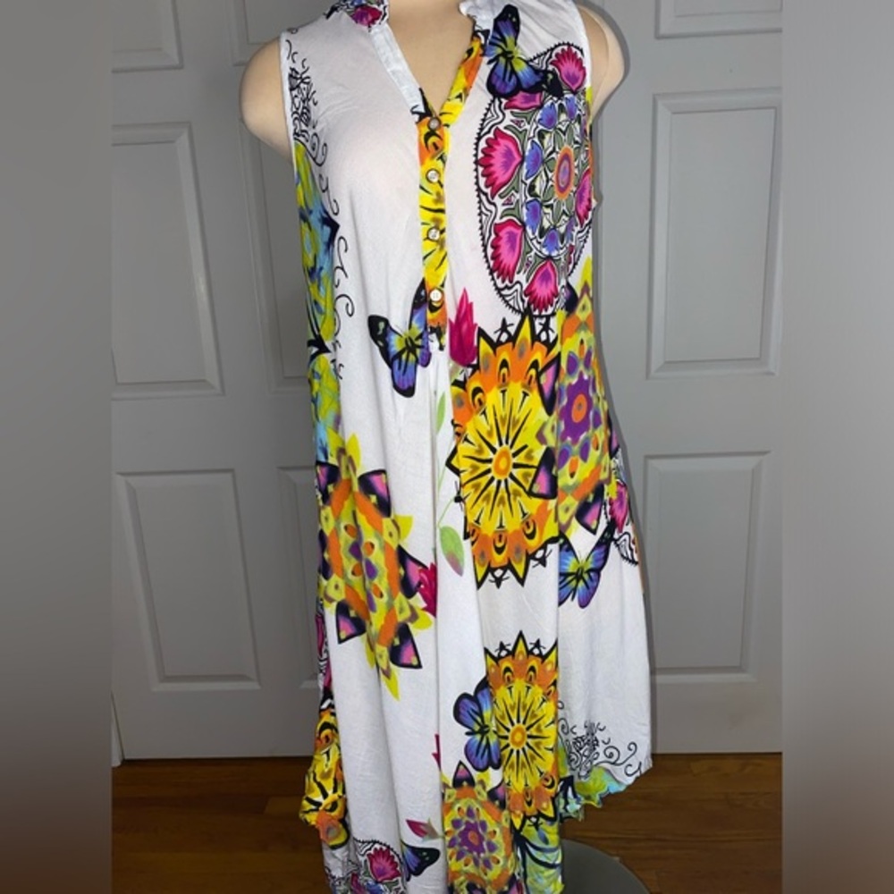 Seven Islands New York White Butterfly Boho Beach Cover-Up Dress, Swim
